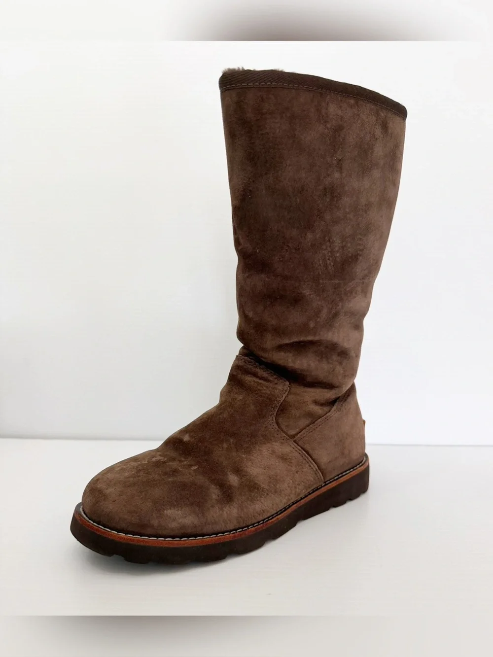 UGG - Etta Waterproof Chocolate Zipper Boot Lambskin Mid-Calf Boots - 8
